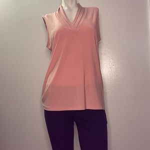 Anne Klein Sleeveless Blouse business causal V neck Womens M pink